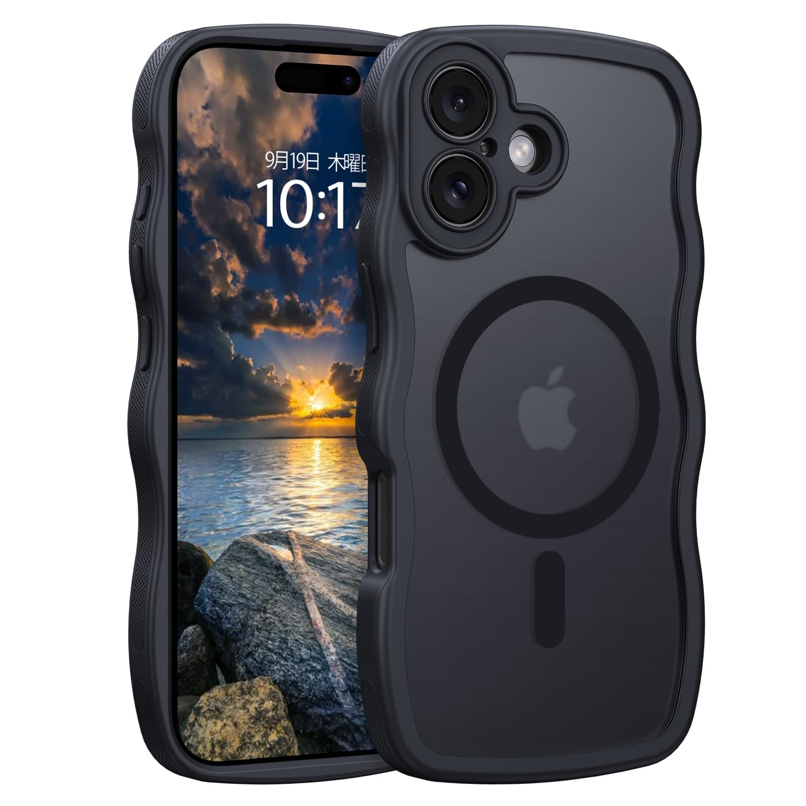 Telaso iphone17 用 ケース ウェーブ 半透明 MagSafe対応 マグネット搭載 アイフォン17 6.3インチ ケース ワイヤレス充電対応 指紋防止 耐衝撃 黄変防止 レンズ保護 滑り止め マット感 波状 可愛い 薄型 ブラック