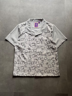 R. LEWIS オープンカラー 半袖シャツ 総柄 グレー 4XL ビッグサイズ