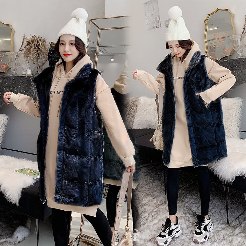 【新作】【送料無料】 マタニティウェア2019冬の新しいカジュアルプラスベルベットの厚いフード付きミドル丈セーター+ベストツーピース妊婦-アリババ ウィンター 冬物 expec275758281868