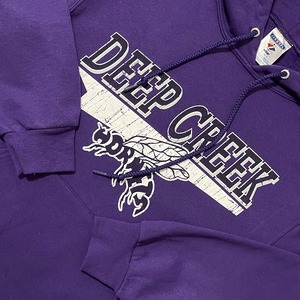 【JERZEES】高校 フットボール ロゴ プリント パーカー スウェット プルオーバー フーディー Deep Creek Hornets S US古着