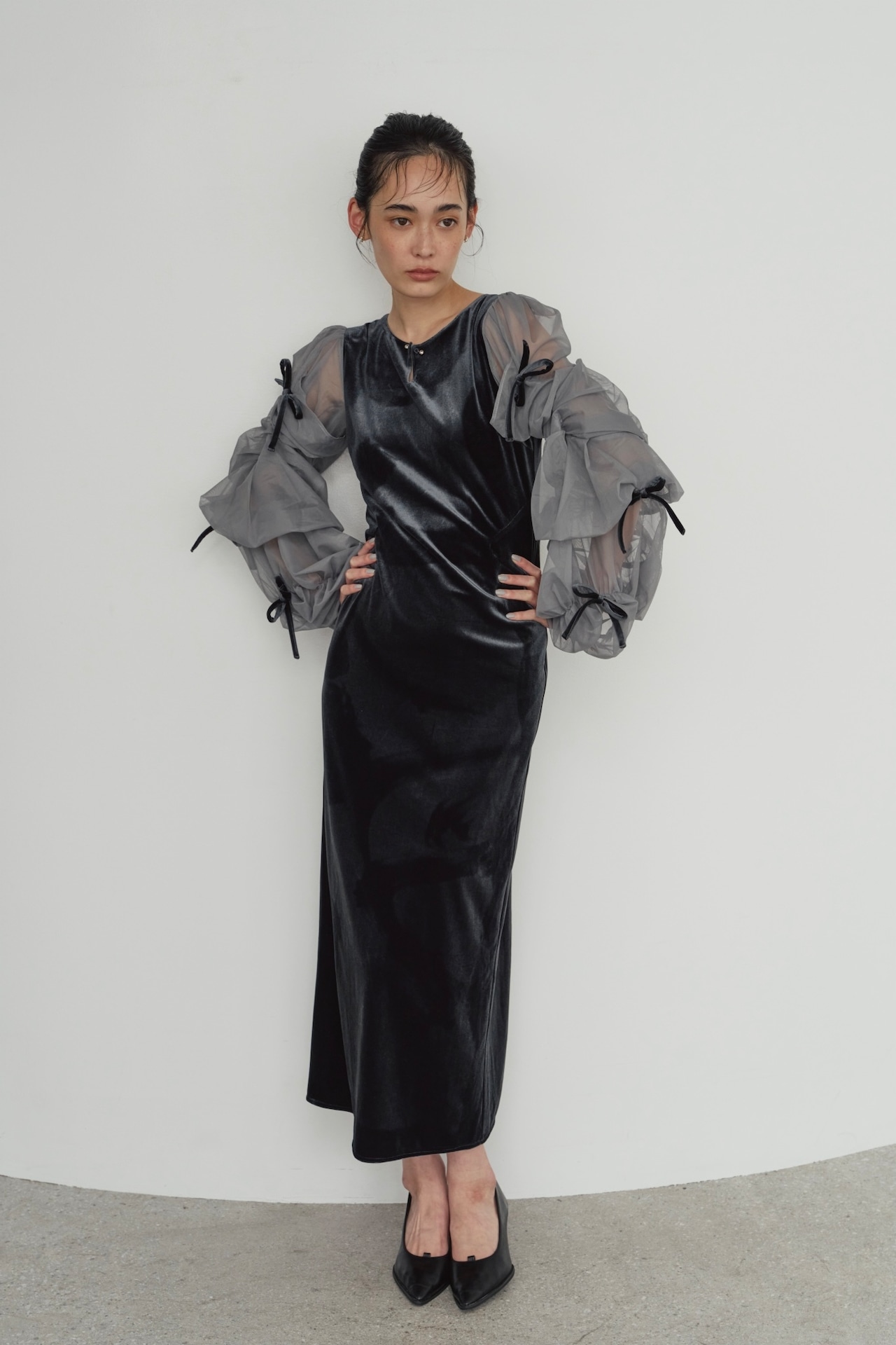 Draped Tulle Dress / BLUEGRAY - 6