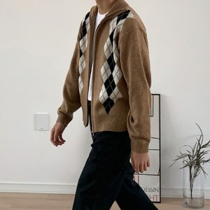 アーガイルジップアップニットカーディガン　MT0080387