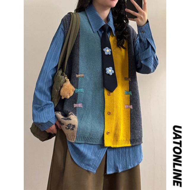 【UATONLINEシリーズ】★ベルト★ ニットトップス ユニセックス メンズ 配色