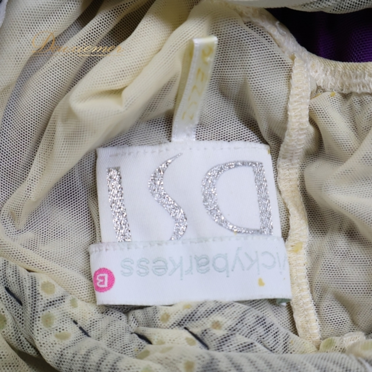 社交ダンス 衣装 DSI スタンダードドレス ワンピース ドレス スタンダード フロート プリーツ 紫 黒 デモ 競技 ダンス パーティ 発表会 上品 高級感 クロッチ ブラック系 パープル系 光沢感 フォーマル 舞台衣装 ダンスイベント オシャレ お洒落