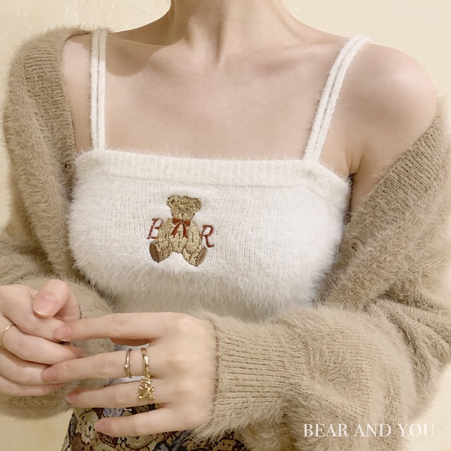 韓国系 かわいい 小熊 刺繍 ボートネック カートゥーン 秋冬 キャミソール52974006