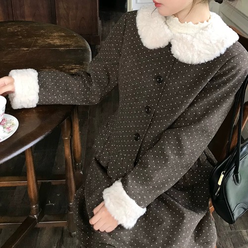 ファーカラーフリルヘムドットジャケット ・79329