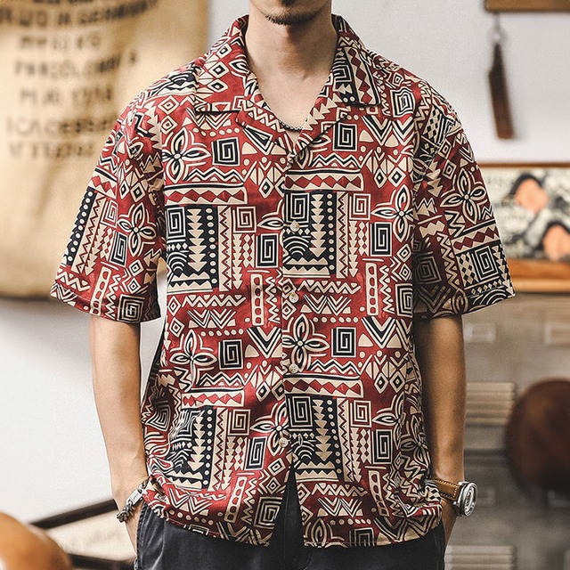 Tribal pattern like open collar shirt 00164