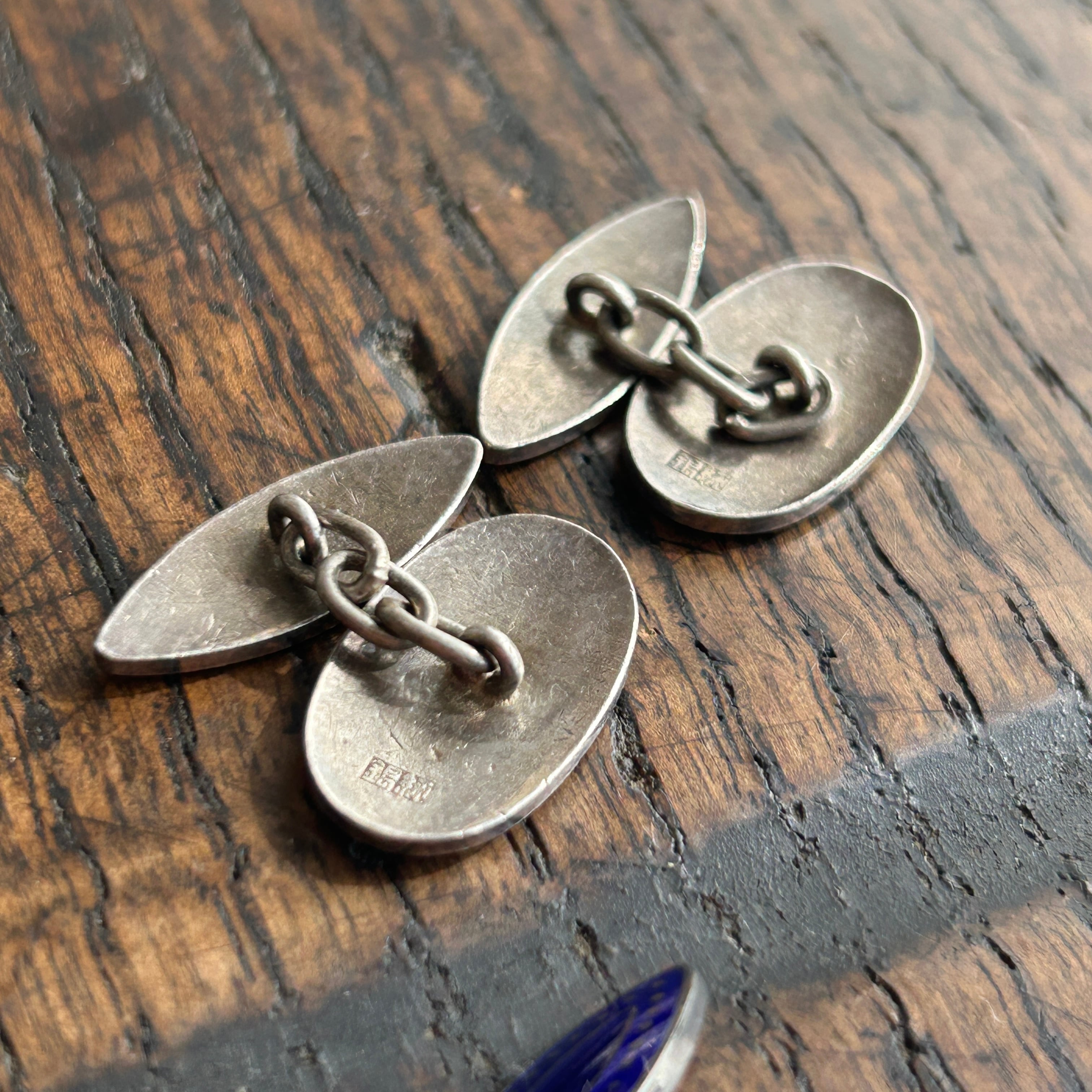 ヴィンテージ　輸出用七宝カフスボタン　スカイブルーに紅葉