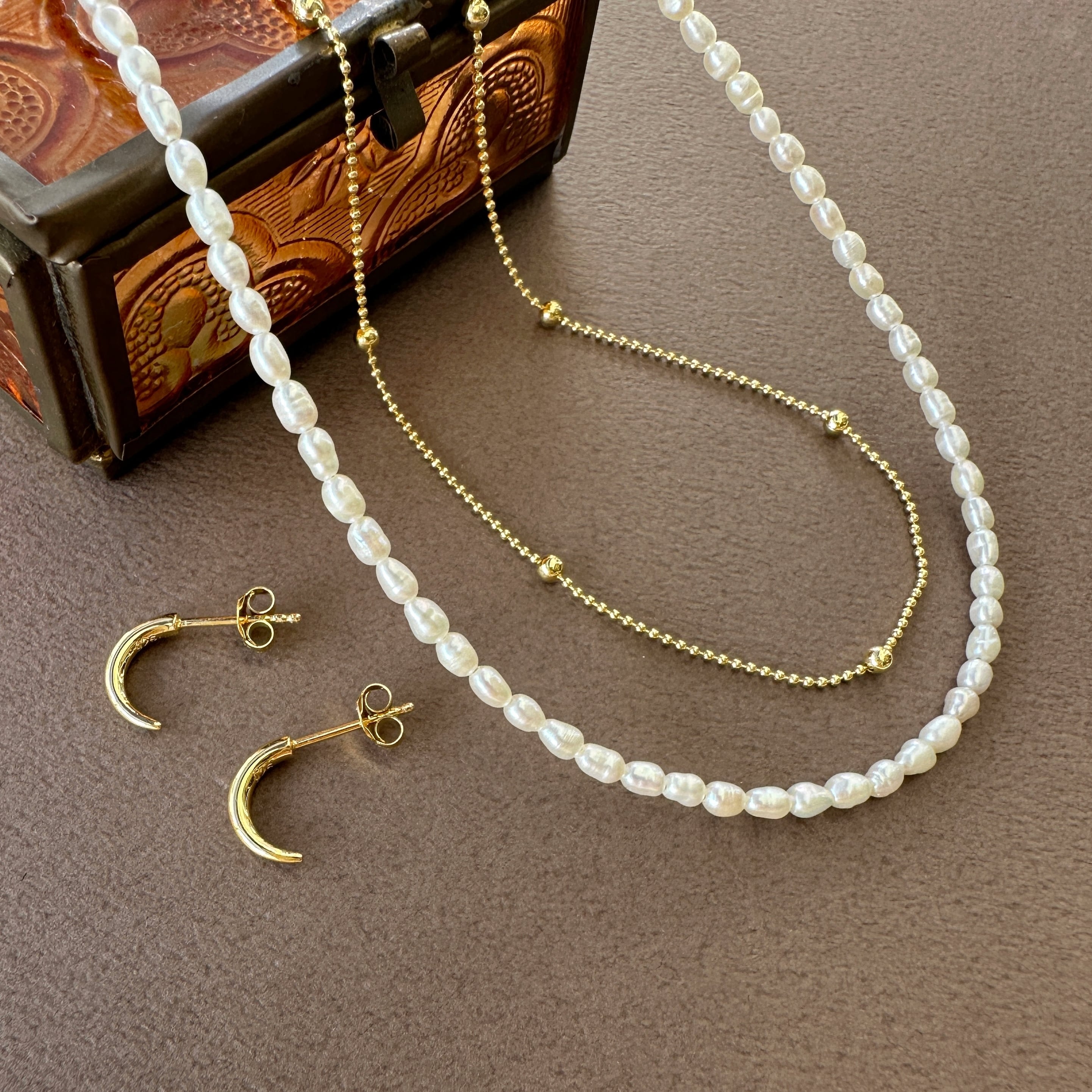 ダブルチェーン 40/45/50cm Gold Coating 重ね付け ホワイト ベビー