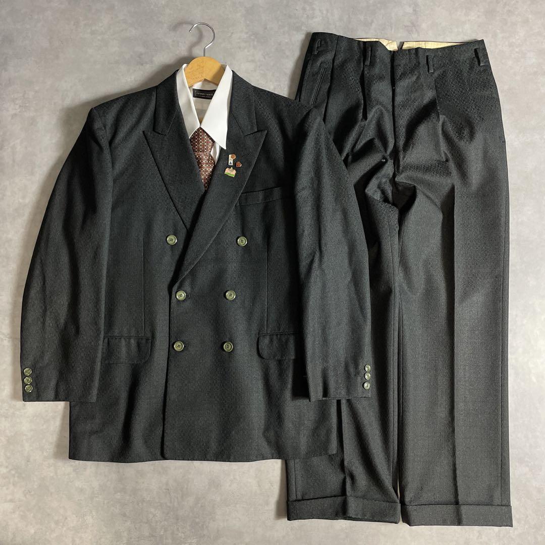 80s-90s スーツ ダブル セットアップ成人式vol.180 黒緑