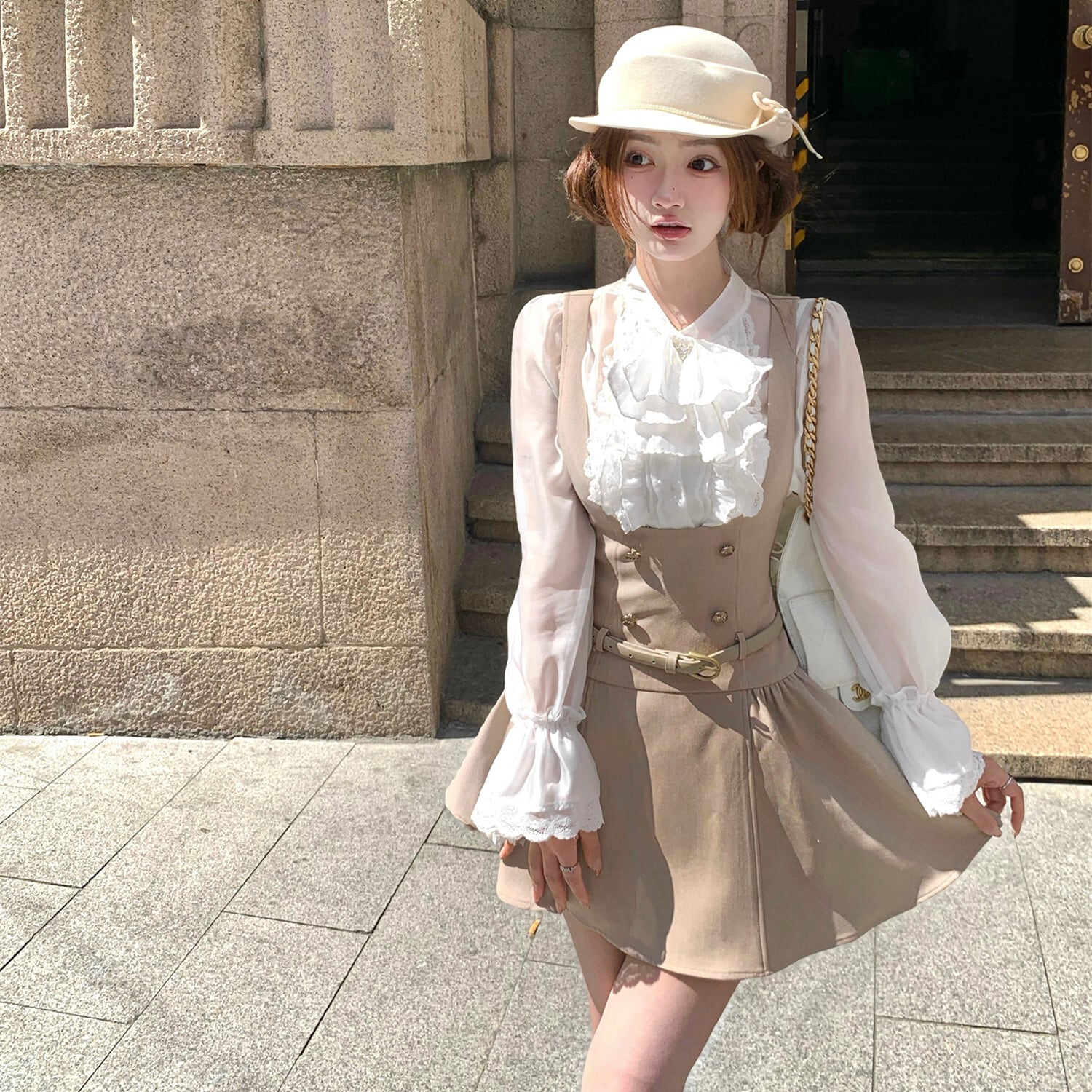 set】フリルブラウス×サロペットスカートセット N3295 | nanastyle