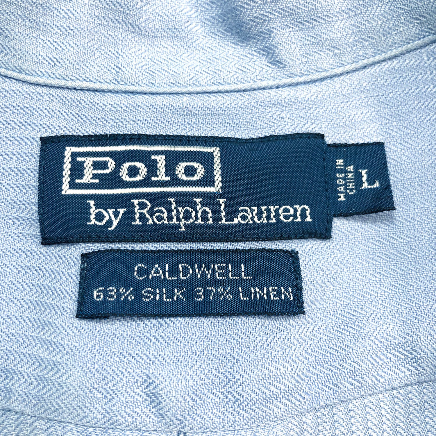 90S ポロ ラルフローレン コールドウェル シルク/リネン 開襟 半袖シャツ オープンカラー メンズL サックスブルー Ralph Lauren