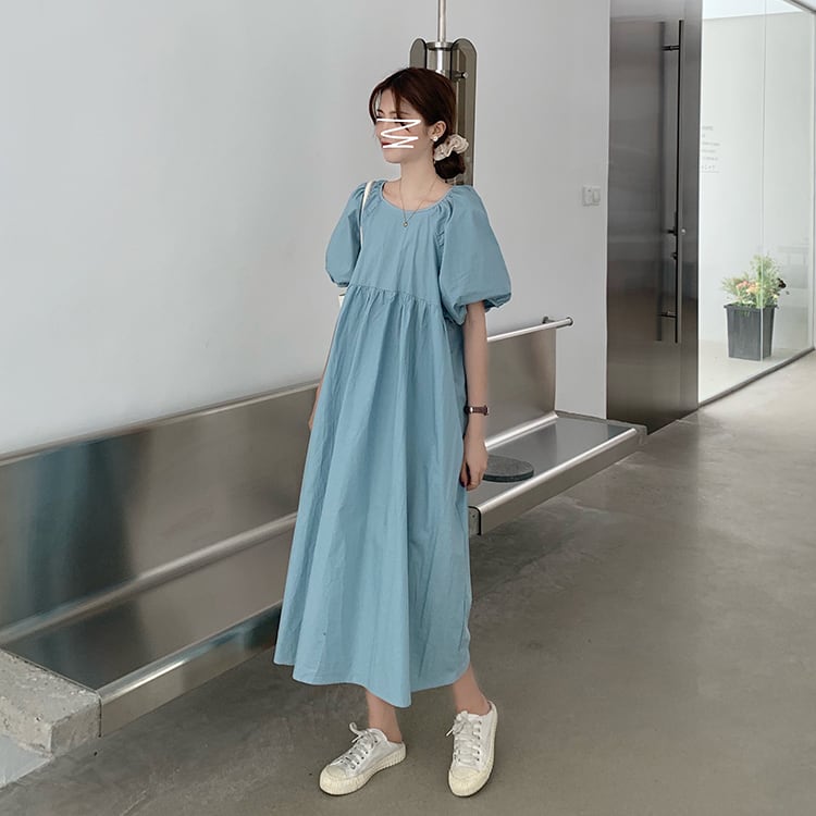 大人気!パフスリーブワンピース リボン 可愛い モード系 韓国 - 通販