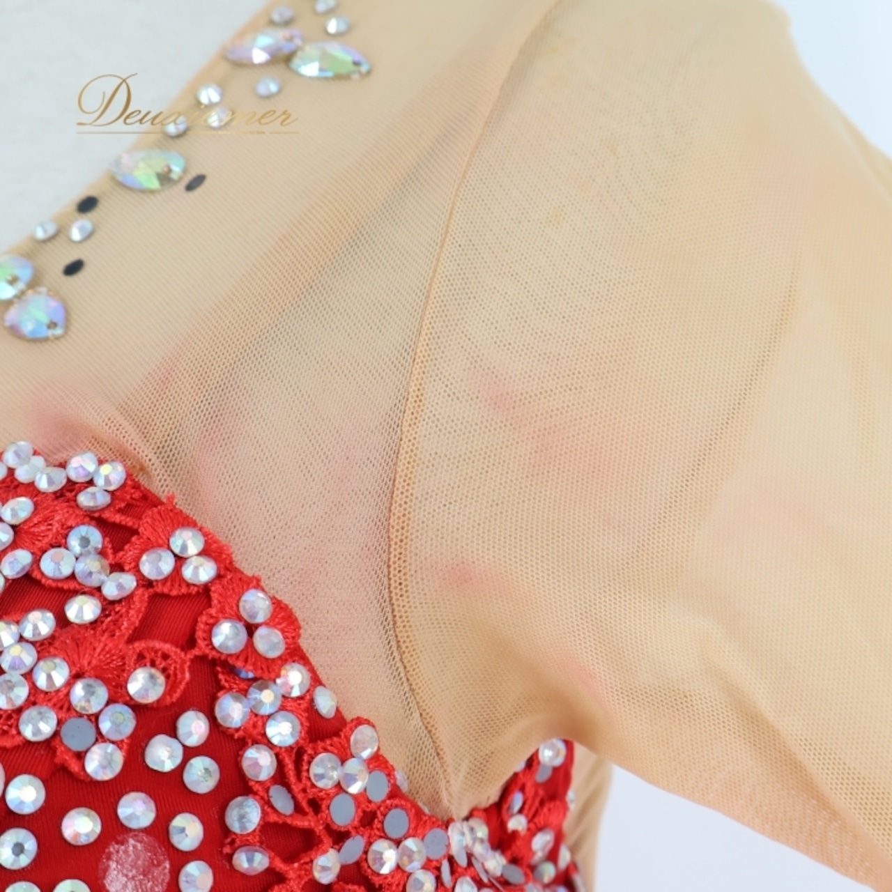 社交ダンス 衣装 スタンダードドレス ドレス ワンピース 赤 フリル レース デモ 競技 ダンス パーティ 発表会 豪華 華やか 真っ赤 上品 レッド系 フリルレース おしゃれ デザイン 競技用 衣装 女性用 パフォーマンス ステージ衣装 ステージパフォーマンス