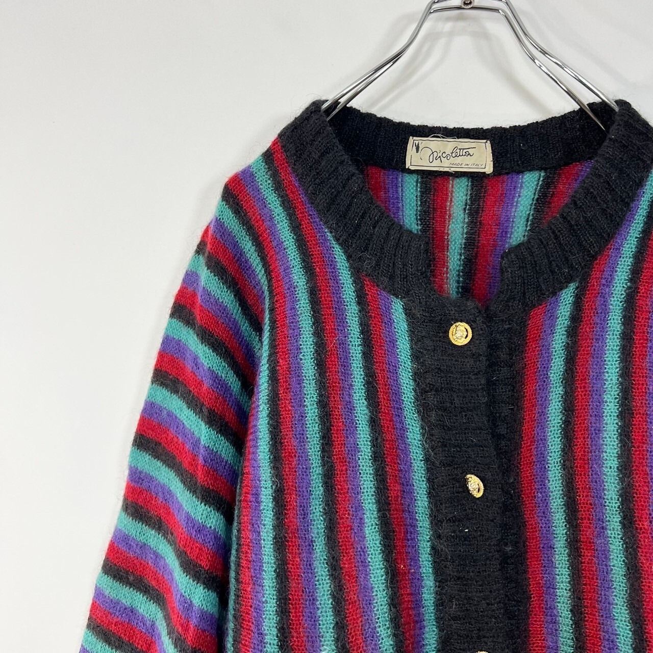 イタリア製 ストライプ ニットカーディガン