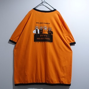 Orange Tiger Print & Embroidered Logo Design Ringer T-shirt