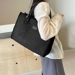 スクエア トートバッグ レディース 韓国 A4 大容量 大人 きれいめ 通勤 通学 OL オフィス カジュアル ビジネスバッグ ジャガード 大人可愛い 大人女子