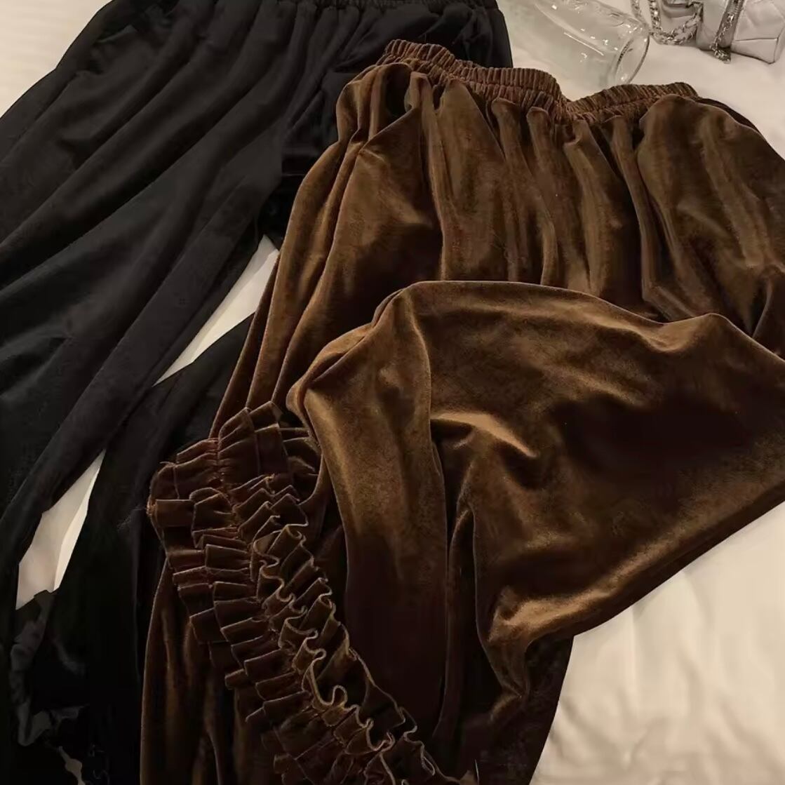velvet ruffle pants