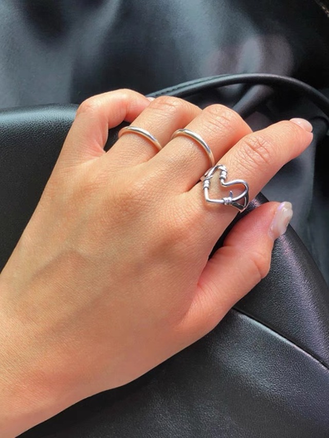 S925 stitch heart open ring (R135-2)