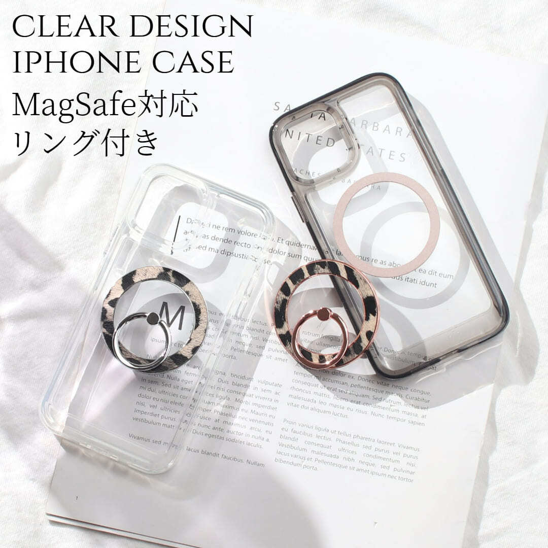 iphoneケース クリア リング付き iphone16 iphone15 iphone14 13 12 pro リング ホルダー 大人可愛い ヒョウ柄 アニマル アイフォン 13mini 12mini マグセーフ対応 magsafe SE スマホリング クリアケース 16pro 15pro 14pro 16 15 14 plus 11 se2 se3 スタンド 送料無料