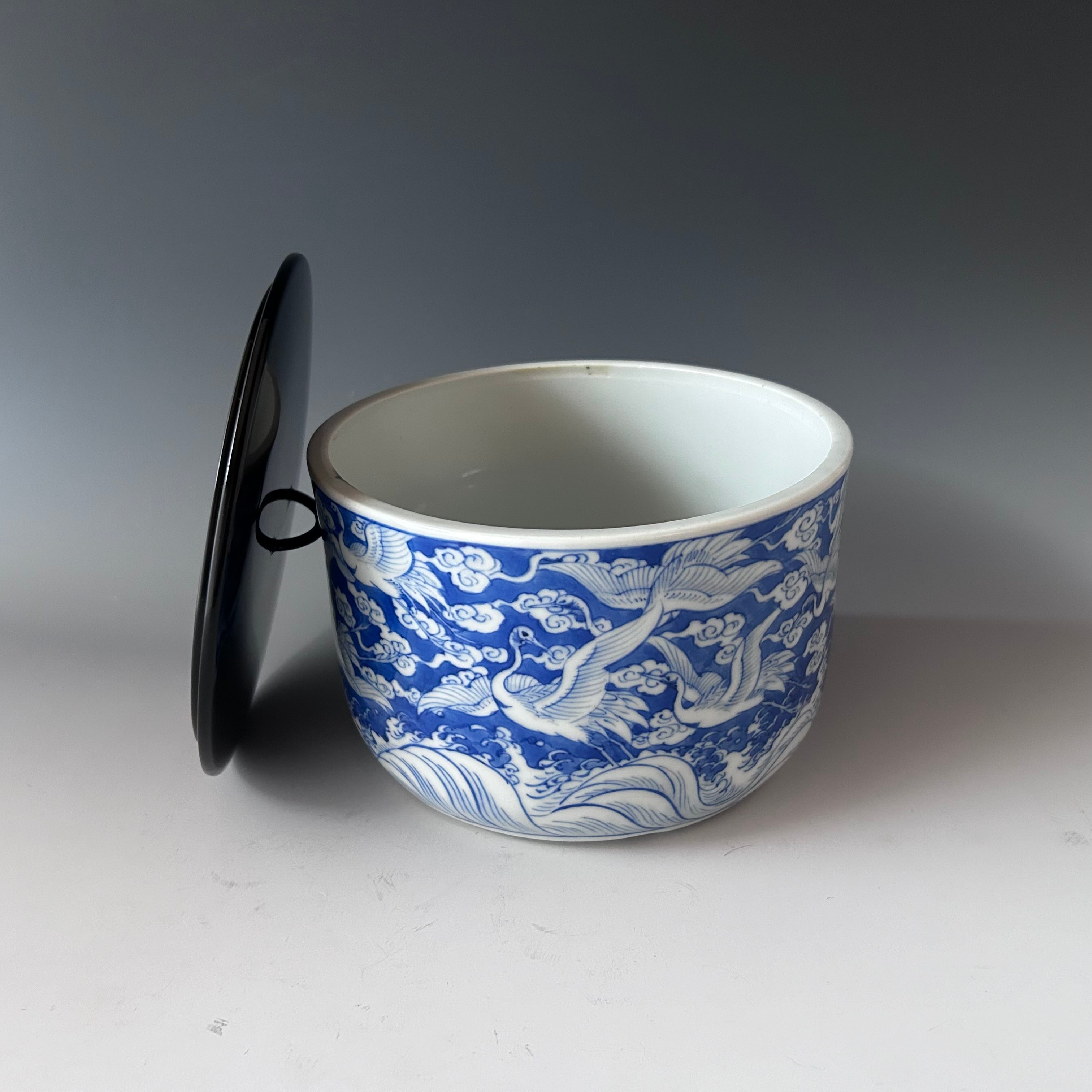 茶道具　新渡　染付　鶴絵　水指　中国　茶会　初釜　稽古　棚　しんと　そめつけ 茶道具 新渡 染付 鶴絵 水指 中国 茶会 初釜 稽古 棚 しんと そめつけ