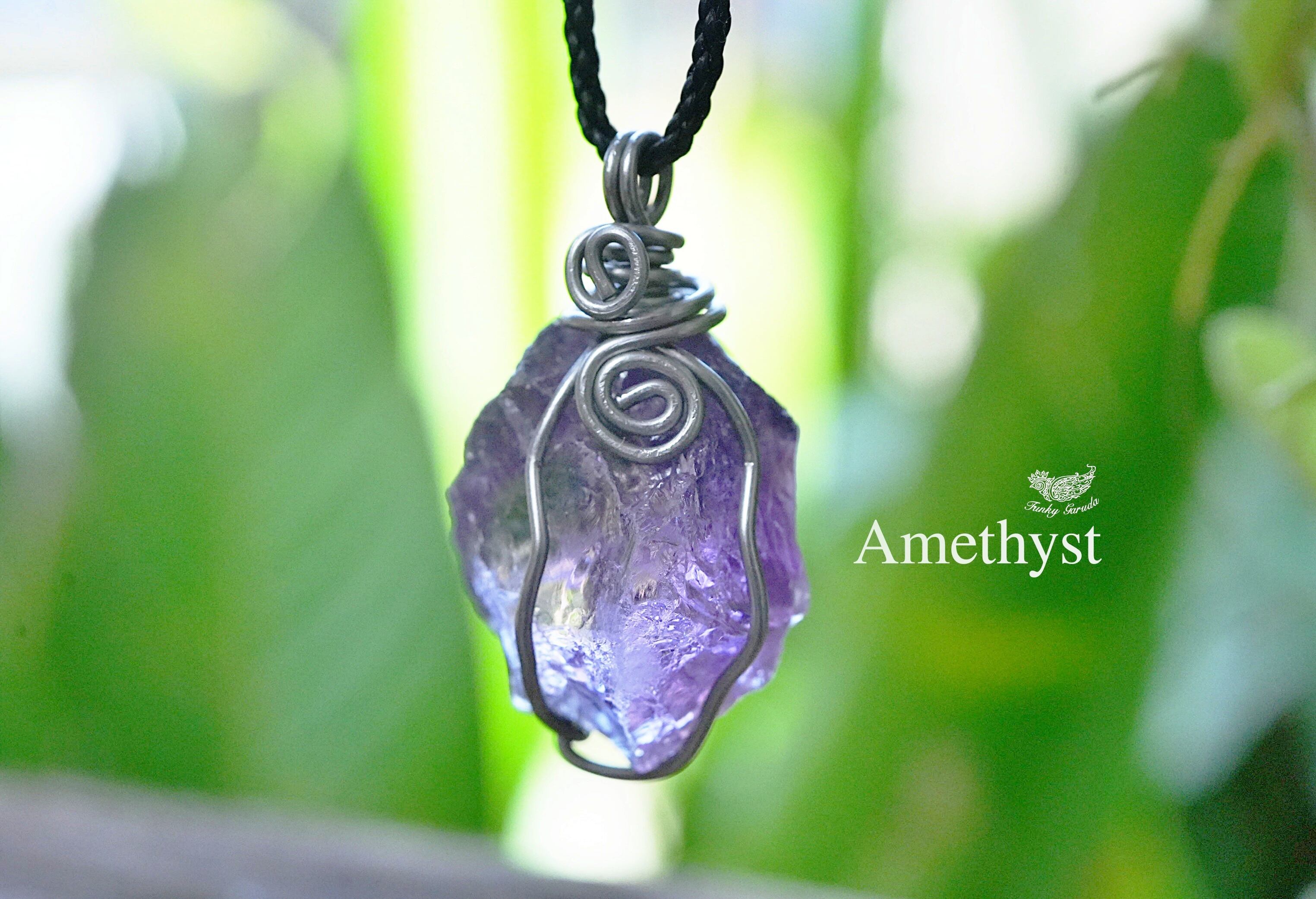 濃厚高品質★アメジスト原石 ワイヤーアートペンダント1696