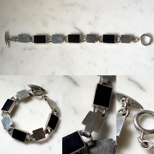 vintage silver & onyx square link bracelet