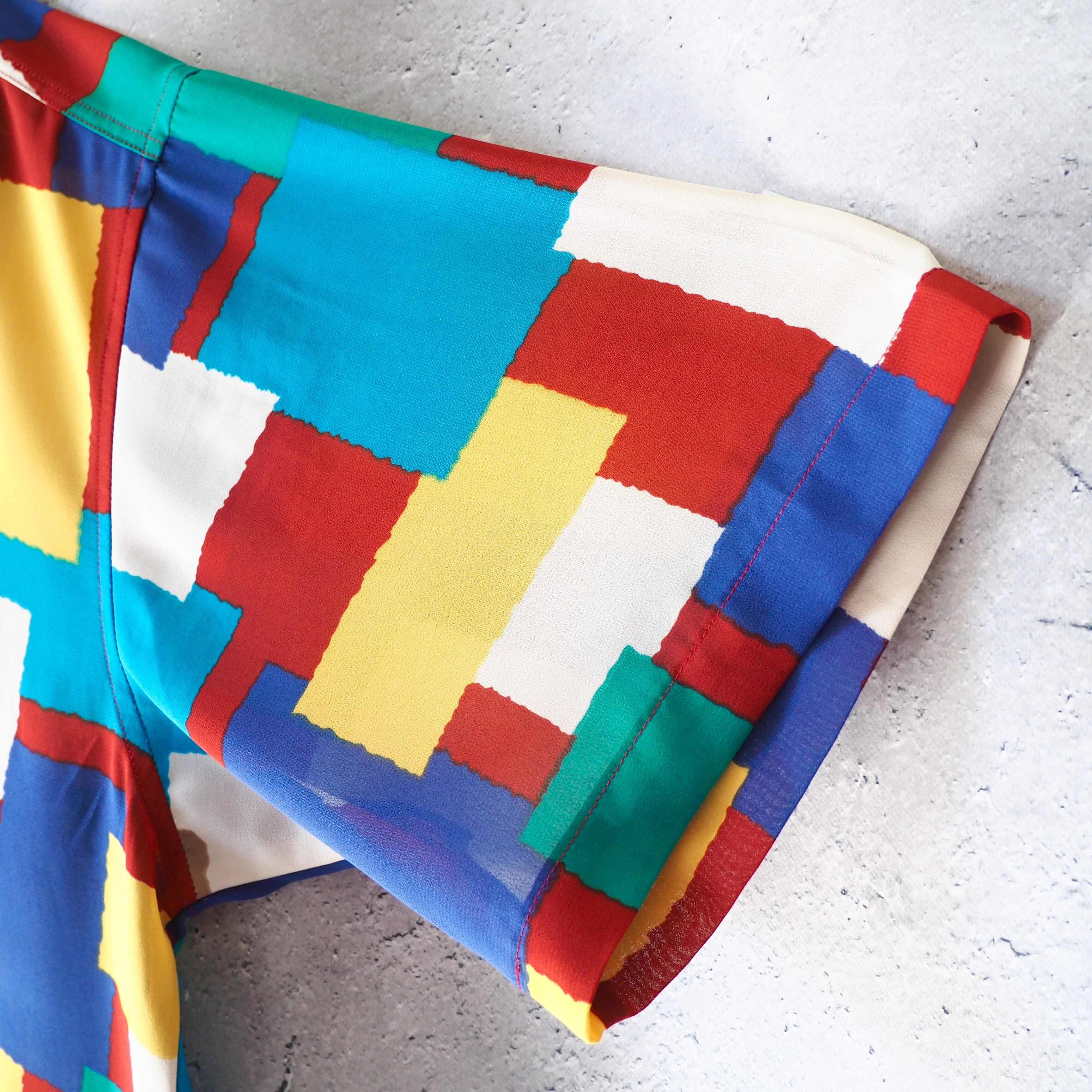 1990s Colorful Block pattern Design vintage loose SS shirt