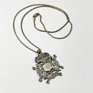 1912's Antique Sterling Pocket Watch Chain Fob Coat Of Arms Pendant Necklaces Made In England