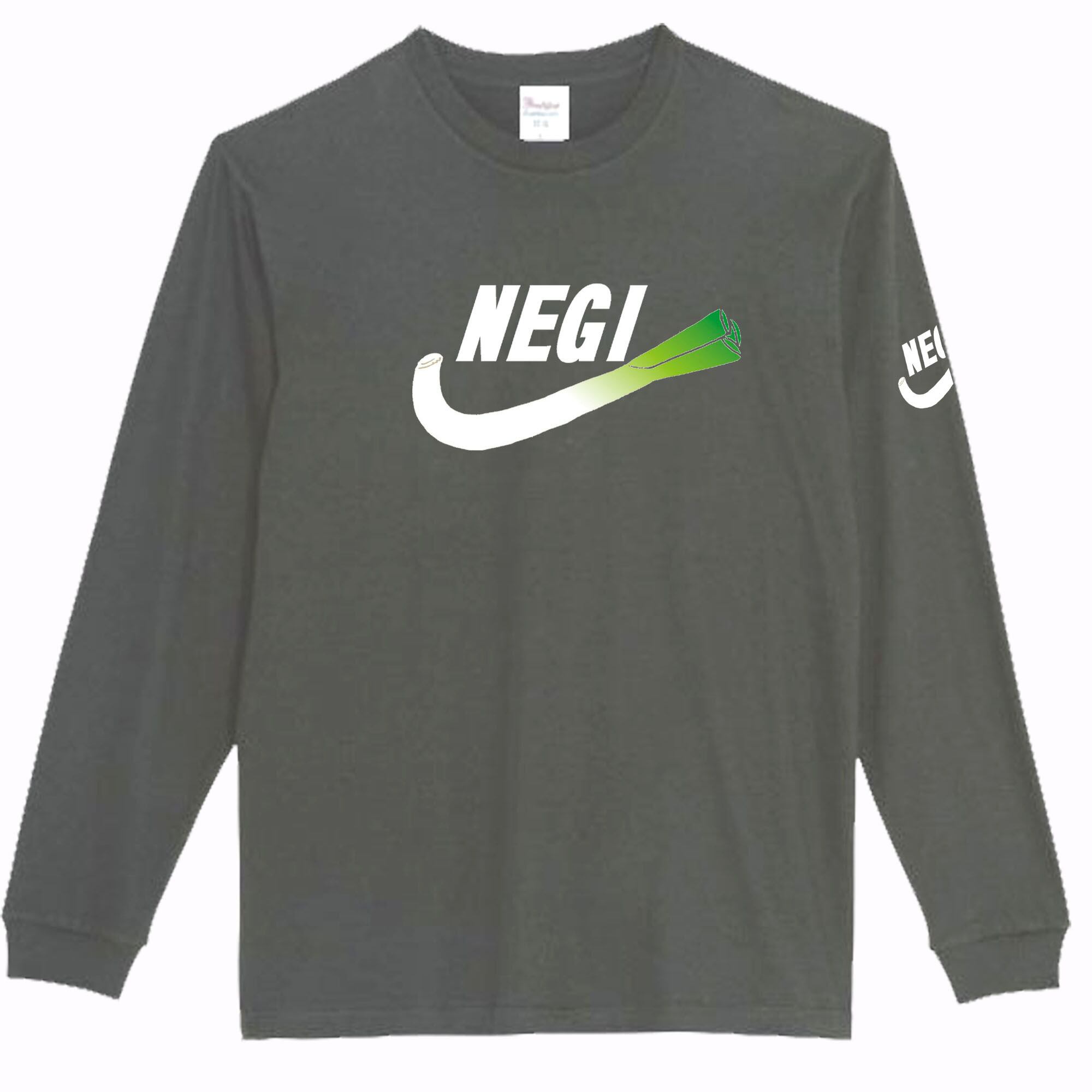 NEGI/袖プリント付き長袖S～L］ねぎロンT 面白い おもしろ うける