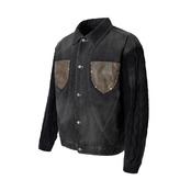 【暖かさUP】ニットスリーブデニム 中綿ジャケット T1943