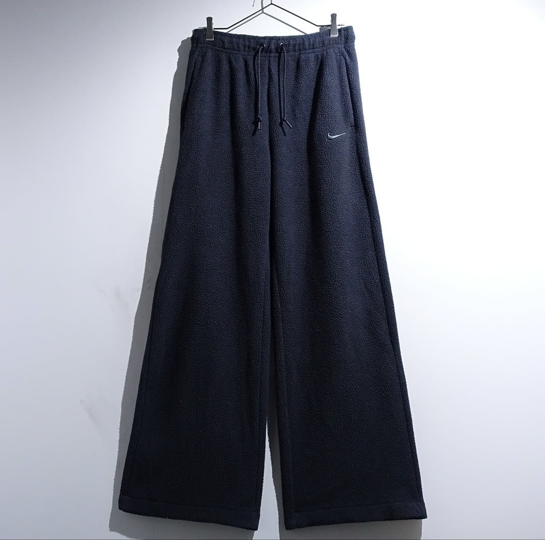 "NIKE" Black Swoosh Logo Design Wide Baggy Fleece Pants