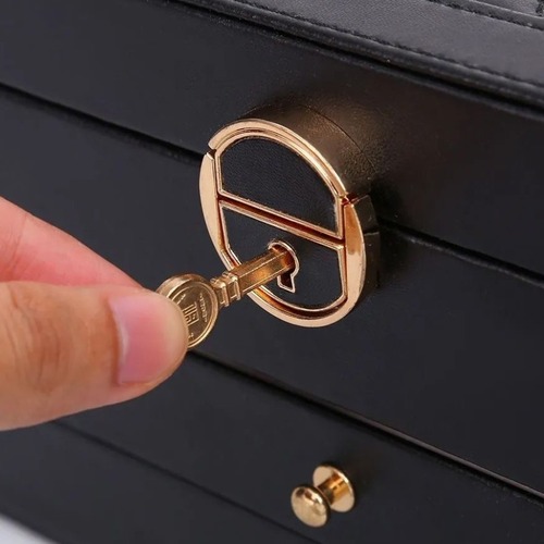 ジュエリーボックス 大容量 3段引き出し アンティーク ダークグリーン レトロ おしゃれ アクセサリー収納 アクセサリー 小物 鍵付き レザー シンプル