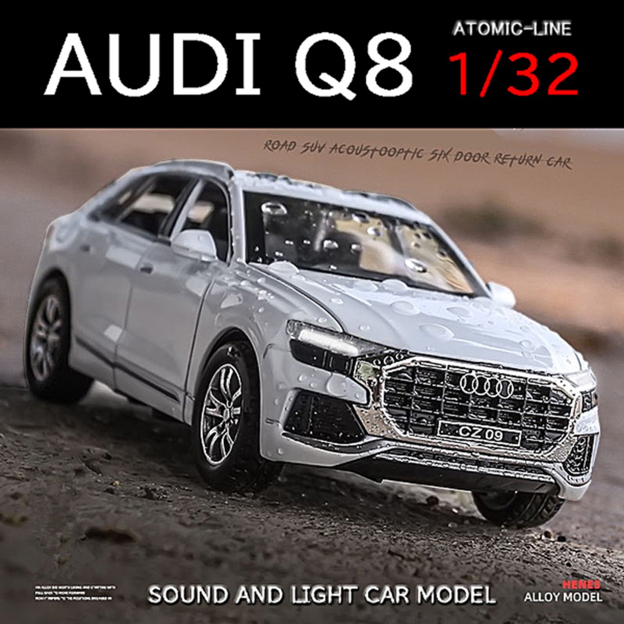 AUDi アウディ Q8 1/32 ミニカー 全4色 ライト点灯 エンジンサウンド 合金モデル 模型 ジオラマ