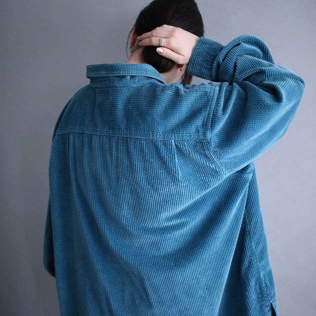 "L.L.Bean" turquoise blue XXX over size box silhouette corduroy shirt jacket