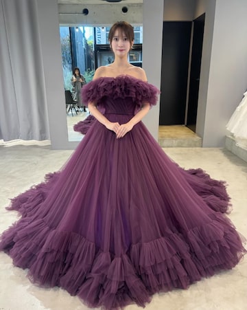 カラードレス 紫 キラキラチュール ラッフルフリル 結婚式 前撮り | PAY ID