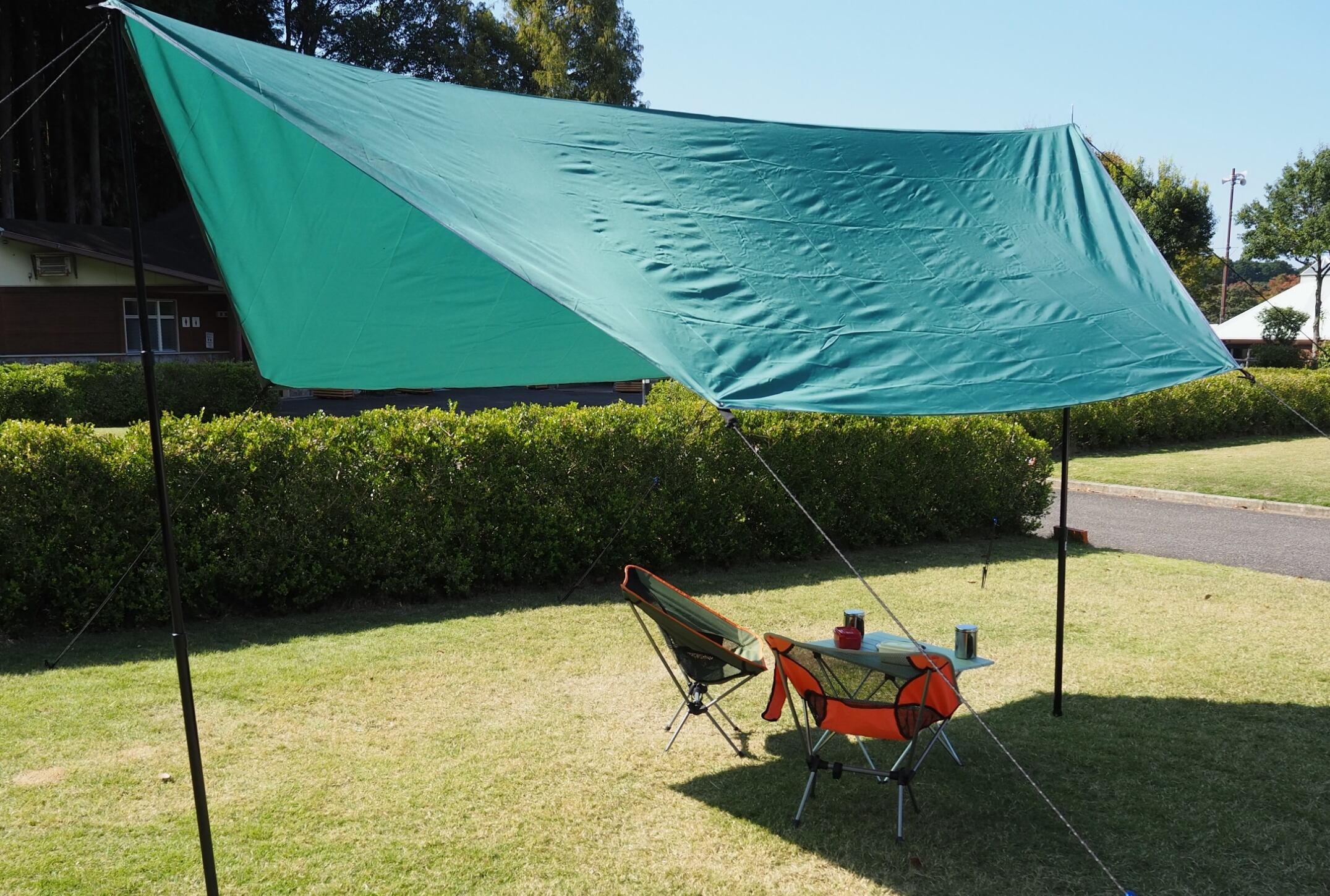 アウトレット ノーブランド リュックに入る ヘキサ タープ グランドシート 約360㎝x280㎝ 1人〜2人用【グリーン】