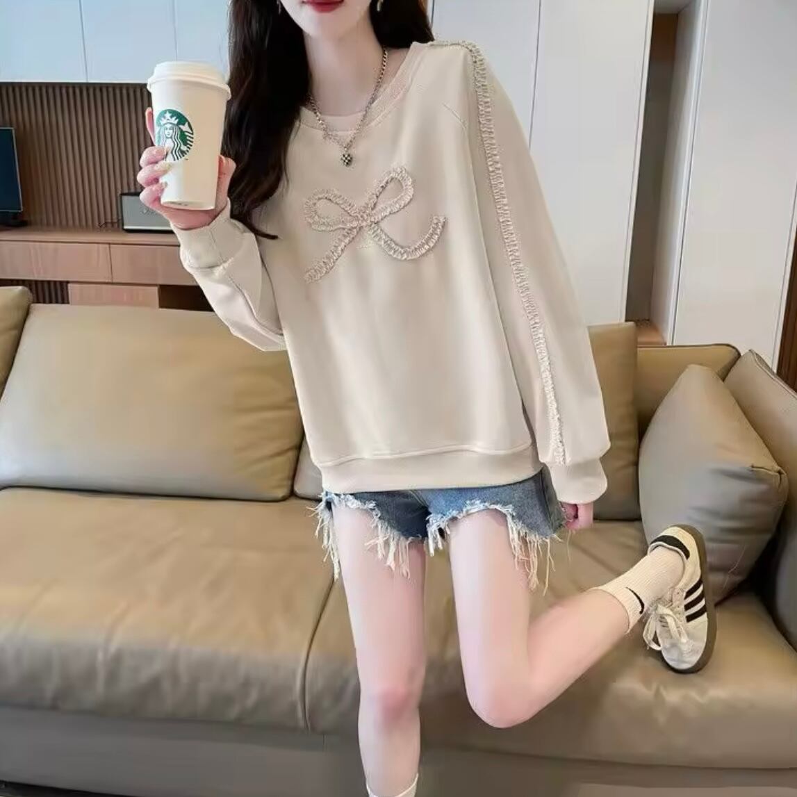 フリルリボンスウェット