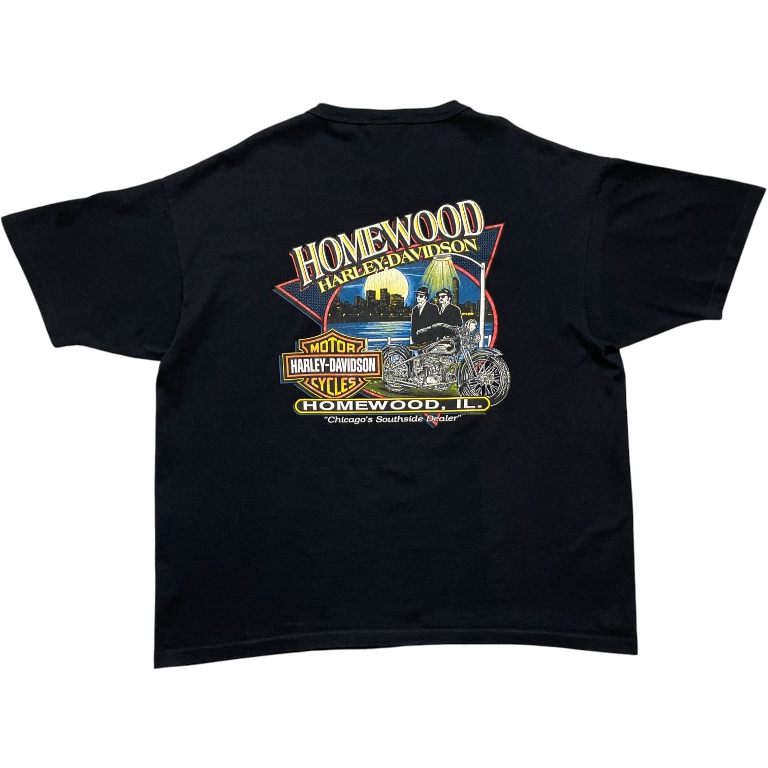 《XXL》Harley-Davidson ハーレーダビッドソン ヘンリーネックTシャツ フロントイーグルプリント バックバイクプリント ブラック シングルステッチ USA製 90年代 vintage no.10152