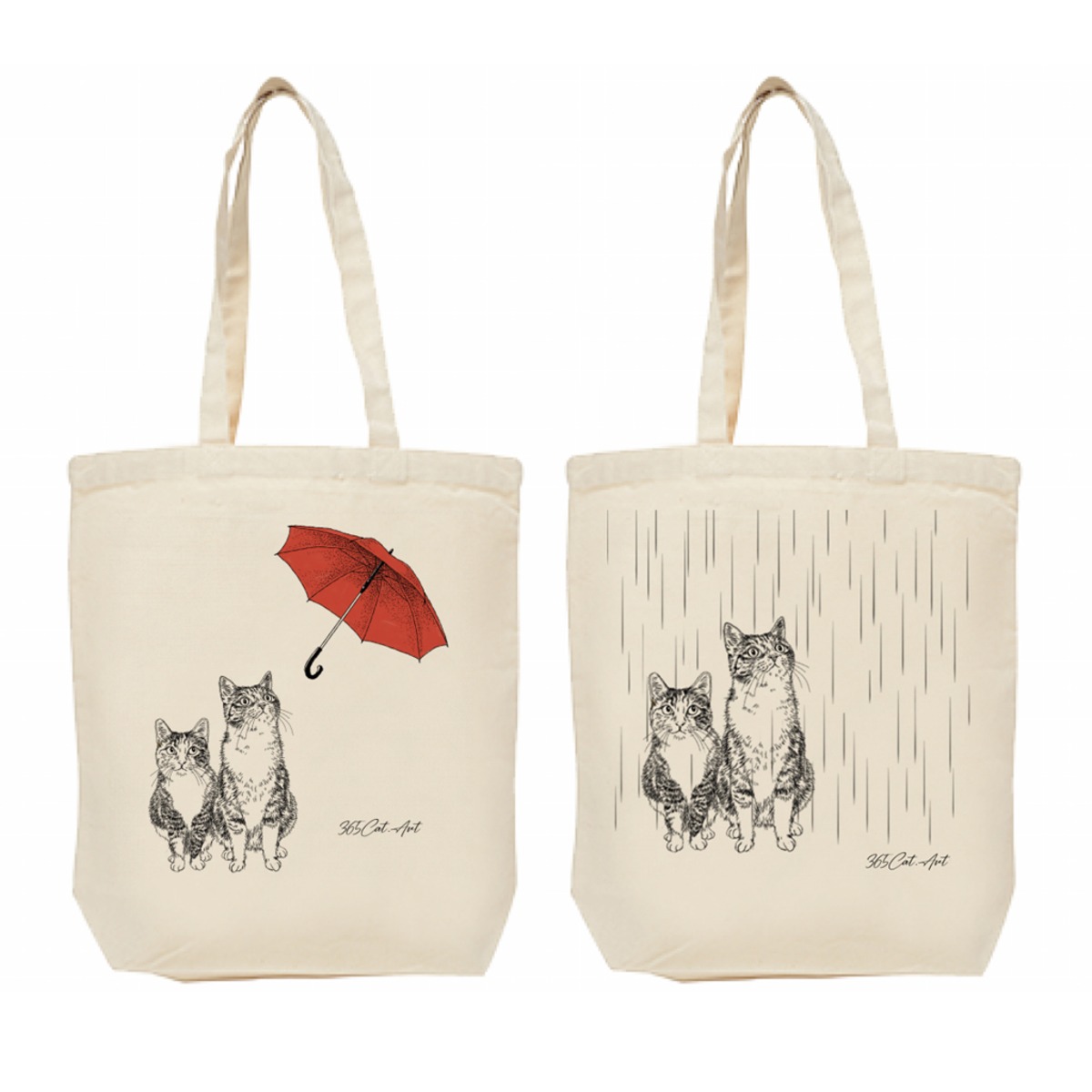 エコバッグ Cats In The Rain 猫の絵 イラスト猫雑貨 おしゃれ猫雑貨 グッズ通販 イラスト 似顔絵作成 365cat Art