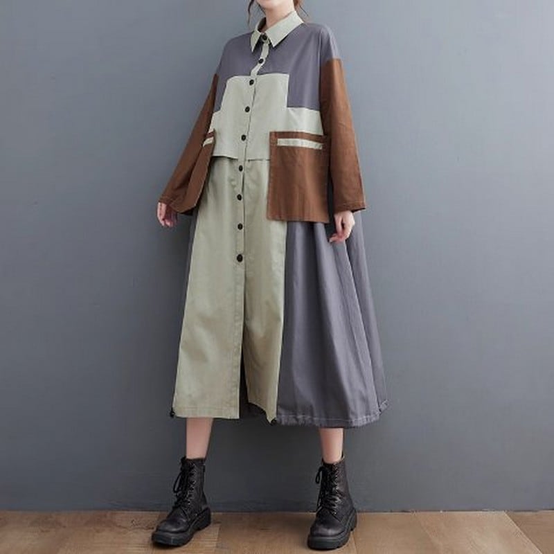 カラーブロックロングシャツワンピース(2色)10838