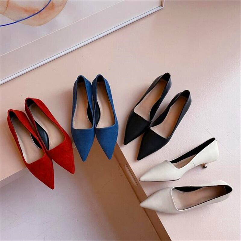 【新作】【送料無料】 ポインテッドトゥレザーシューズレディースシングルシューズブラックホワイトレッドブルーミッドヒールシングルシューズ春秋モデルレディースシングル 靴 スプリング 春物 オータム 秋物 10b36068168294