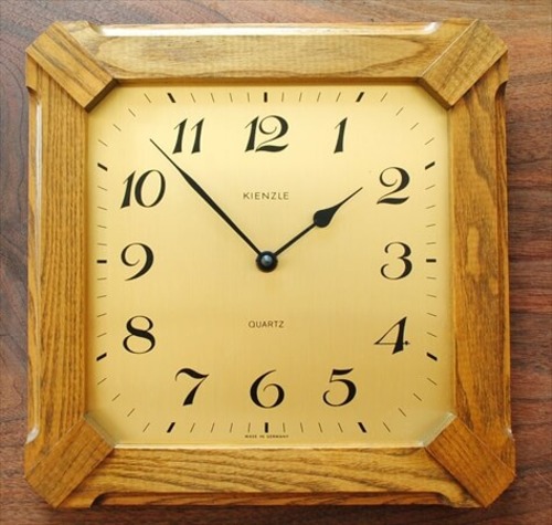 ドイツ製 KIENZLE 木製フレーム 真鍮 壁時計 電池式 キンツレー ヴィンテージ 壁掛け時計 アンティーク ig1129