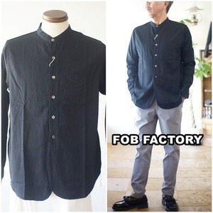 FOBFACTORY エフオービーファクトリー　　バンドカラーシャツ　長袖シャツ　　　デニム　インディゴ　F3470