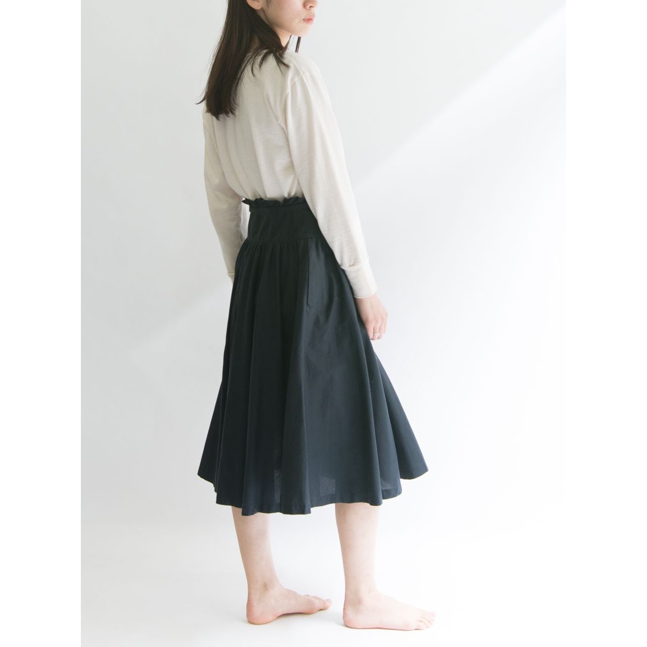 【micmac PARIS】Mi-mollet length gathered flare skirt（ミックマック ミモレ丈フレアギャザースカート）4d