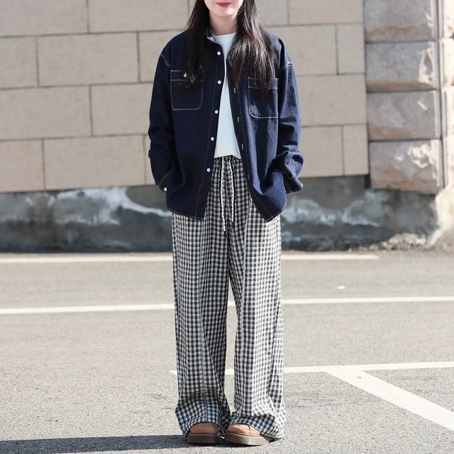 チェックドローストリングイージーパンツ 1col   R01937