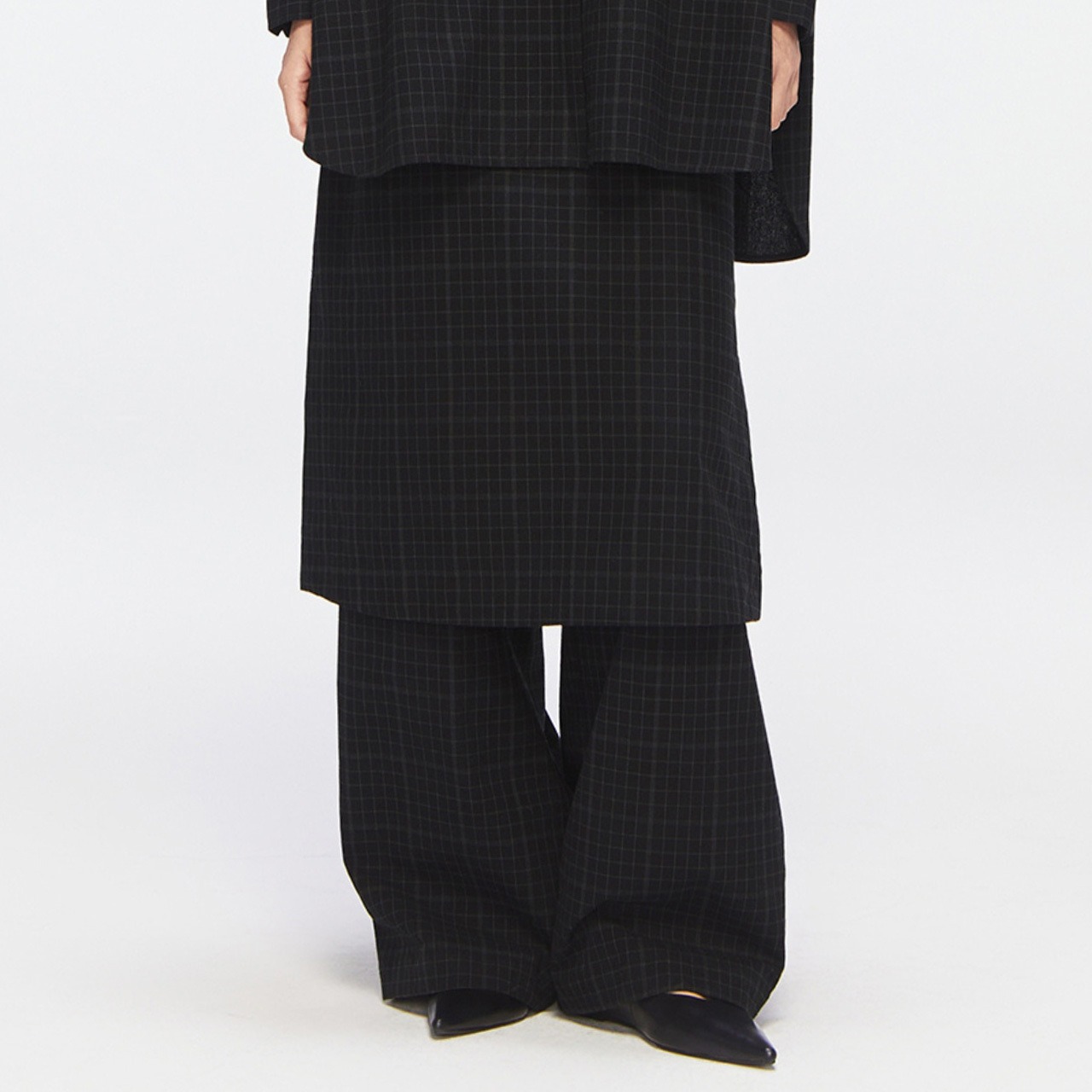 Check pattern layered pant skirt A00076