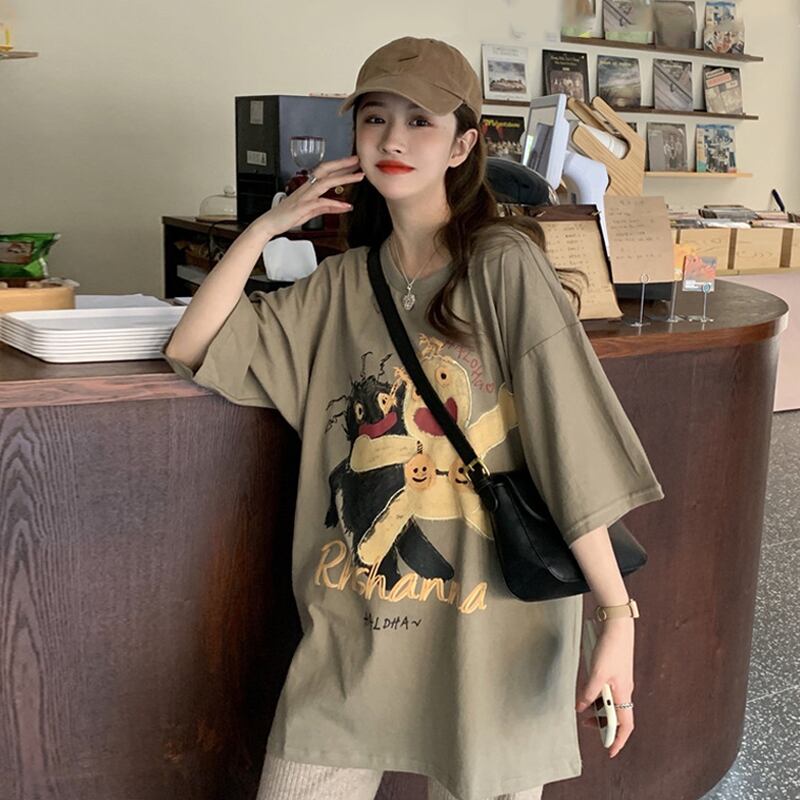 サマースタイルシャツ トップス プリント柄Tシャツ レディース 夏物 試着室2137994263