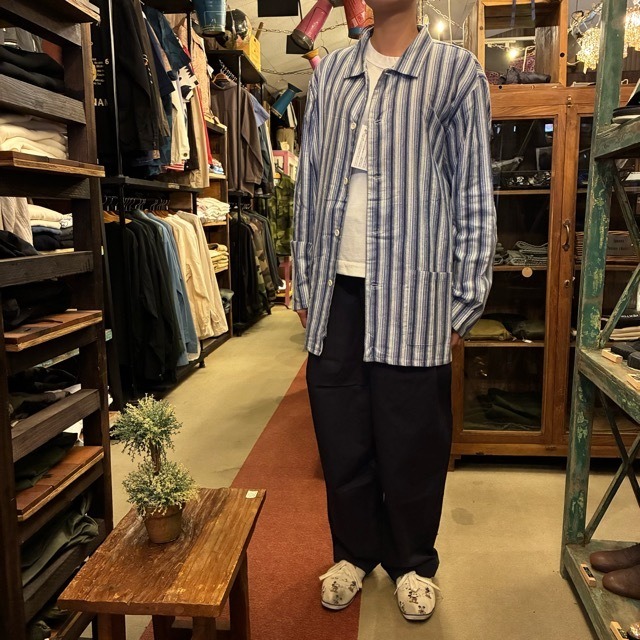 Poland Sleeping suit  Stripe L/S Navy　ポーランド　スリーピングスーツ　ネイビー　ロングスリーブ　ブルー　60年代　70年代　デッドストック　ミリタリー　パジャマ　セットアップ　シャツ　パンツ