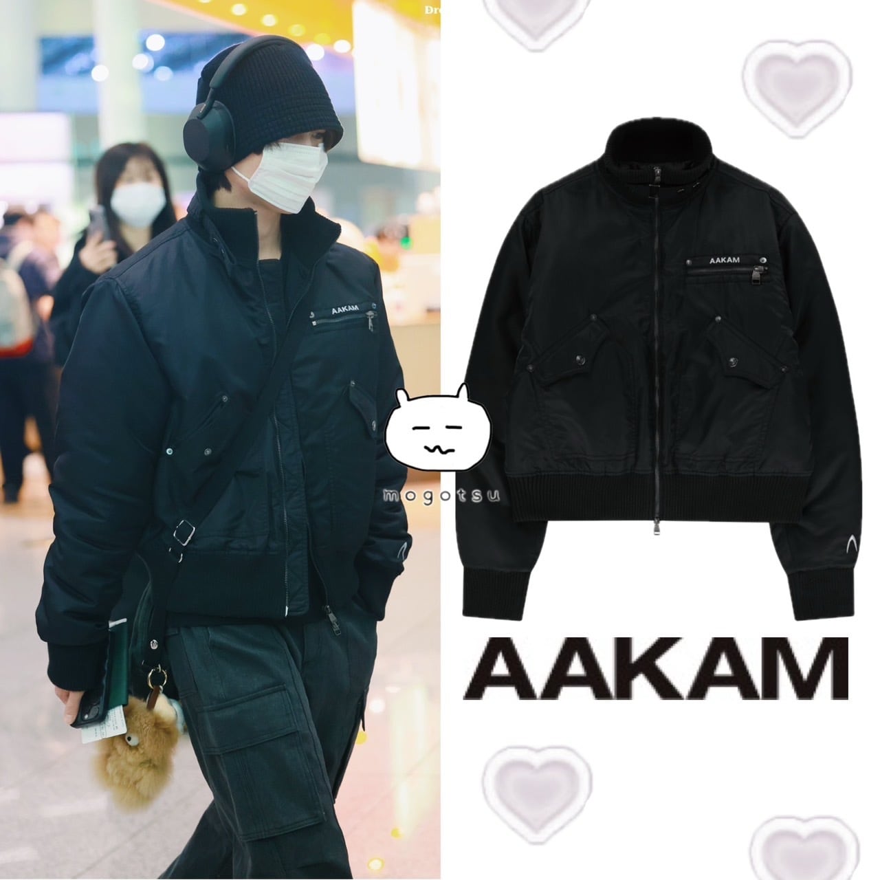 ☆NCT WISH リョウ 着用！！【AAKAM】High-Neck Bomber Jacket (Black